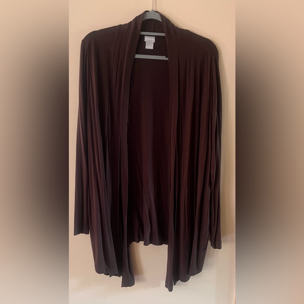 Chico's Brown Wrap Cardigan 32" back length, draped longer front, Size 2 (Large)